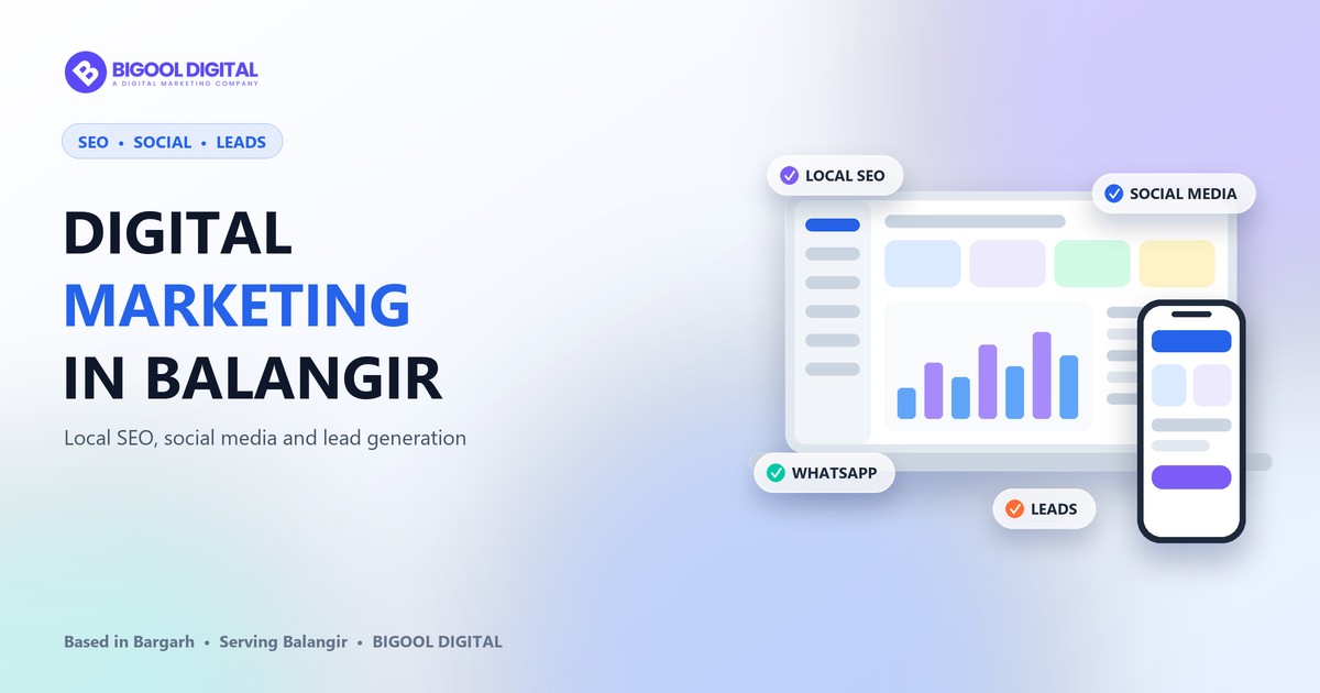 Digital marketing in Balangir: local SEO, social media, WhatsApp and lead generation dashboard